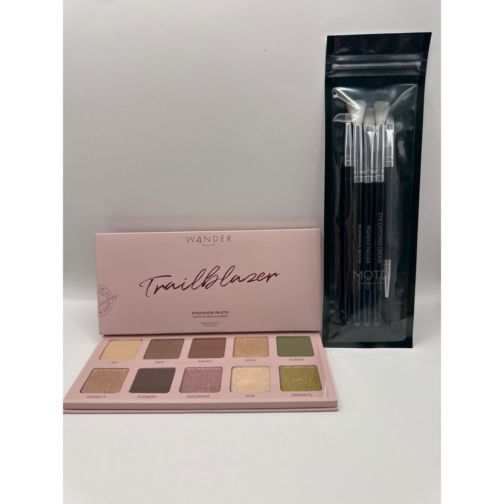 Wander Beauty Trailblazer Eyeshadow Palette and MOTD 5pc Eye‎ Brush Set Bundle